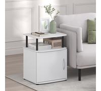 Furinno Jaya Table d'appoint, Table de Chevet à 2 Niveaux avec étagère Ouverte et Porte de Rangement, Bords arrondis, idéale pour Le Salon ou la Chambre, Blanche.