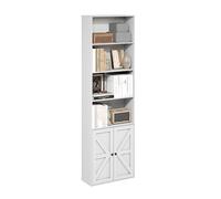 Furinno Jensen Bibliothèque, Étagère De Style Ferme À 6 Niveaux, Bibliothèque Vitrine avec Portes, 23,4 X 54,9 X 181 Cm, pour Salon, Chambre, Bureau, Blanche