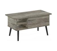 Furinno Jensen Table basse relevable avec pieds en bois avec compartiment caché et étagère latérale ouverte pour le salon, chêne français gris