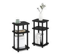 Furinno Just Ensemble De 2 Tables D'Appoint, Table De Chevet À 3 Niveaux avec Système Turn-N-Tube, Idéale pour Le Salon Ou La Chambre, Americano/Noir