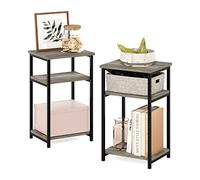 Furinno Juste Table D'appoint avec Cadre en Métal et Étagère de Rangement, Paquet de 2, Chêne Français