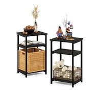 Furinno Juste Table D'appoint avec Cadre en Métal et Étagère de Rangement, Paquet de 2, Expresso