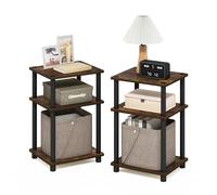 Furinno Juste Turn-N-Tube Table D'appoint à 3 Niveaux, Paquet de 2, Pin Ambre