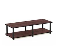 Furinno Juste Unité Centrale TV sans Outils Table basse à 2 Niveaux, Cerisier Foncé(Noir)/Noir