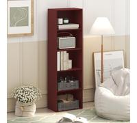 Furinno Luder Bibliothèque 5 Cubes Rouge foncé | 9,4 x 15,8 x 52 cm, étagère ouverte, assemblage facile, pour salon, chambre à coucher, bureau à domicile