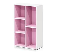 Furinno Luder Bibliothèque Etagère de Rangement Ouverte à 5 Cubes, Blanc/Rose