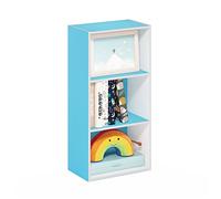Furinno Luder Bibliothèque ouverte à 3 niveaux, Blanc/Bleu clair, 3-Tier