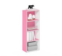 Furinno Luder Bibliothèque ouverte à 4 étages, Blanc/Rose, 4-Tier | 9 x 15,6 x 41,7 cm, arrière fermé, bibliothèque moderne, pour salon, chambre, bureau à domicile