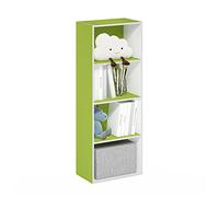 Furinno Luder Bibliothèque ouverte à 4 étages, Blanc/Vert, 4-Tier | 9 x 15,6 x 41,7 cm, arrière fermé, bibliothèque moderne, pour salon, chambre, bureau à domicile