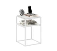 Furinno Moretti Table D'Appoint, Table De Chevet Empilable À 2 Niveaux avec Structure Métallique Et Étagère Ouverte, Montage sans Outil, pour Salon Ou Chambre, Blanc Uni
