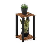 Furinno Pangkor Table d'appoint en bois à 2 niveaux Turn-N-Tube pour intérieur et extérieur avec poteaux carrés, naturel/noir