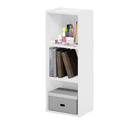 Furinno Pasir Bibliothèque ouverte à 3 niveaux sans outil à assembler, Blanc, 3-Tier Cube No Tool