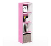 Furinno Pasir Bibliothèque ouverte à 4 niveaux, Blanc/Rose, 4-Tier Cube