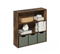 Furinno PASIR Étagère, Bibliothèque À 3 Niveaux avec Étagère Ouverte, 23,6 X 79,5 X 80 Cm, Idéale pour Le Salon, La Chambre Ou Le Bureau, Couleur Pin Ambré.