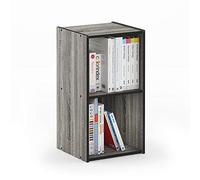Furinno Pelli Cubique Armoire de Rangement, 2x1, Chêne Français Gris/Noir, Bois, One Size