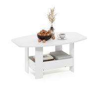 Furinno Simple Design Table Basse, Table Basse Moderne à 2 Niveaux avec étagère inférieure, Table d’appoint à Coins arrondis, pour Salon, Chambre, Bureau à Domicile, Blanc