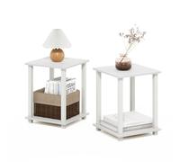 Furinno Simplistic Table d’appoint Lot de 2, Table d’appoint à 2 Niveaux, Table de Chevet, Table de Nuit, Table de Chevet, Assemblage Facile, pour Salon, Chambre, Blanc