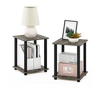 Furinno Tables de Bout, Bois, Chêne Français Gris/Noir, Taille Unique, One Size, Paquet de 2