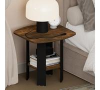 Furinno TIDUR 2 Niveaux Table de Nuit avec Conception à étagère Ouverte et Rangement, Table de Chevet à Coins arrondis, Table d’appoint, Table latérale, pour Chambre, Placard, Salon, Pin ambré