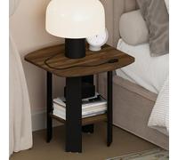 Furinno TIDUR 2 Niveaux Table de Nuit avec Conception à étagère Ouverte et Rangement, Table de Chevet à Coins arrondis, Table d’appoint, Table latérale, pour Chambre, Placard, Salon, Noyer Columbia