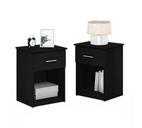 Furinno TIDUR Ensemble de 2 Tables de Chevet, avec tiroir et étagère Ouverte, pour Chambre ou Salon, Couleur Vert foncé américain, Dark Americano