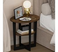 Furinno TIDUR Table de Chevet Ovale à 2 Niveaux avec Plateau aux Bords Arrondis, avec Étagère Ouverte, Table d’Appoint, Bout de Canapé, pour Chambre, Dressing, Salon, Noyer Columbia