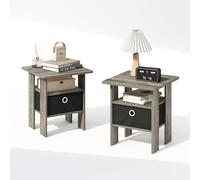 Furinno TIDUR Table de Chevet Set de 2, Table de Chevet à Étagères Ouvertes avec Bac de Rangement, Table d'Appoint pour Chambre, Salon, Chêne Français