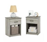 Furinno Tidur Table de Nuit avec 1 Tiroir, Paquet de 2, Chêne Français Gris