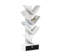 Furinno Tree Étagère À Livres, 7 Niveaux, avec Tiroir De Rangement, 21,3 X 42,9 X 117,4 Cm, Idéale pour Le Salon, La Chambre Ou Le Bureau, Blanc/Noir.