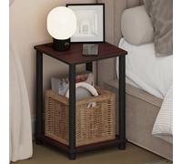 Furinno Turn-N-Tube 2 Niveaux Table de Nuit avec Conception à étagère Ouverte, Table de Chevet carrée sans Outils, Table d’appoint, Table latérale, pour Chambre, Placard, Salon, Cerisier foncé