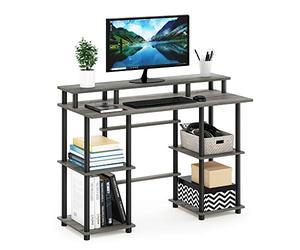 Furinno Turn-N-Tube Bureau D'ordinateur avec Étagère Supérieure, Chêne Français/Noir, 48 x 113 x 86,1 cm