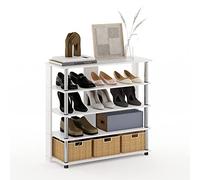 Furinno Turn-N-Tube Étagère à Chaussures Compacte à Plusieurs Rangements à 5 Niveaux, Chêne Blanc/Acier Inoxydable