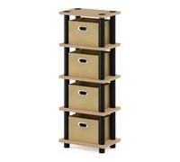 Furinno Turn-N-Tube Rack Système à 4 Bacs, Chêne, Bois dense, Oak/Black/Light Brown, One Size