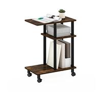 Furinno Turn-N-Tube Table d'appoint de canapé en Forme U à roulettes, Engineered Wood, Pin ambré/Noir, 29,5 (D) x 50 (W) x 62,7 (H) cm