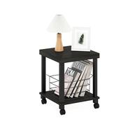 Furinno Turn-N-Tube Table D'Appoint, Table De Chevet À 2 Niveaux avec Plateau Épais Et roulettes, Montage sans Outil, avec Étagère Ouverte, pour Salon Ou Chambre, Couleur Expresso