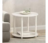 Furinno Turn-N-Tube Table D'Appoint, Table Ronde À 2 Niveaux avec Étagère Ouverte, Table De Chevet, Montage sans Outil, pour Salon Ou Chambre, Blanc Marbré