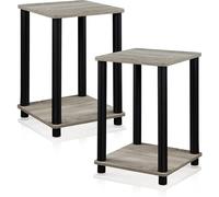 Furinno Turn-N-Tube Table de Bout, Chêne Français Gris/Noir, ensemble de 2, Bois dense, 2-Pack