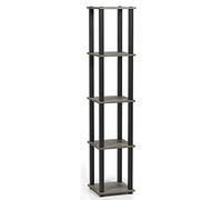 Furinno Turn Présentoir d'Angle 5 Niveaux avec Tube Carré, Chêne Français Gris/Noir, One Size