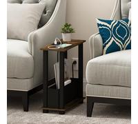 Furinno Turn-S-Tube Table d'appoint étroite à 2 Niveaux avec Station de Charge et bacs de Rangement, Table d'appoint, Table de Nuit, Table de Chevet avec Port de Charge USB et de Type C, pour Salon