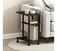 Furinno Turn-Tube Table d'appoint à 3 Niveaux en Forme de C avec roulettes, Montage sans Outils, Table de Chevet avec étagère Ouverte, pour Salon, Chambre à Coucher, Noir Expresso