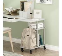 Furinno Turn-Tube Table d'appoint à 3 Niveaux en Forme de C avec roulettes, Montage sans Outils, Table de Chevet avec étagère Ouverte, pour Salon, Chambre à Coucher, chêne Blanc/Acier Inoxydable