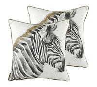 furn. Evans Lichfield Safari Zebra Polyester Filled Cushions (Twin Pack), Polyester, Cotton, White/Mocha