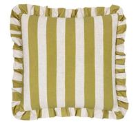 furn. fourrer. Housse de Coussin à Volants Imprimée à Rayures en Lin - Lin/Olive - 50x50cm