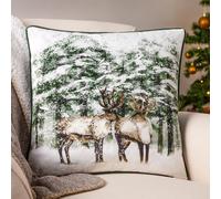 Furn. Housse de Coussin passepoilée Classique en Velours Motif Renne