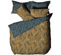 furn. Mazari Parure de lit réversible en Polycoton Doux Imprimé Jungle Moutarde - Lit Double