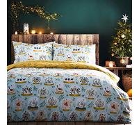 furn. Parure de lit Douze Jours de Noël, 3 pièces, Bleu, Double