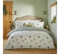 furn. Parure de lit réversible en Coton brossé Motif Robin’s Return de Wylder Nature, Motif Robins Peints à la Main (crème/pin - lit Double)
