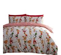 Furn - Parure de lit "Santas Workshop", thème de Noël RV2297 (150 cm x 120 cm) (Blanc/Rouge)