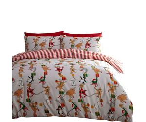 Furn - Parure de lit "Santas Workshop", thème de Noël RV2297 (150 cm x 120 cm) (Blanc/Rouge)