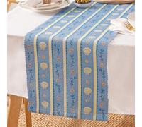 furn. Sea Shells Chemin De Table - Lavable à Rayures Nautiques Séchage Rapide Style Côtier Décoration De Table (Bleu - 180x35cm)